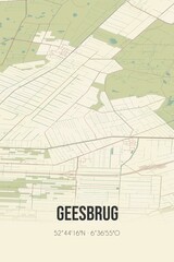 Retro Dutch city map of Geesbrug located in Drenthe. Vintage street map.