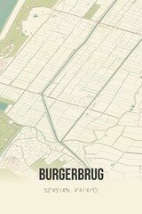 Retro Dutch city map of Burgerbrug located in Noord-Holland. Vintage street map.