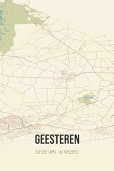 Retro Dutch city map of Geesteren located in Overijssel. Vintage street map.