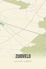 Retro Dutch city map of Zuidveld located in Drenthe. Vintage street map.