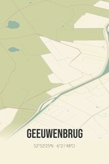 Retro Dutch city map of Geeuwenbrug located in Drenthe. Vintage street map.