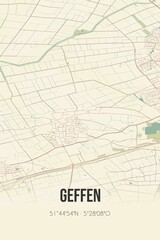 Obraz premium Retro Dutch city map of Geffen located in Noord-Brabant. Vintage street map.