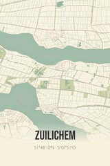 Retro Dutch city map of Zuilichem located in Gelderland. Vintage street map.