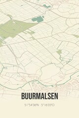 Retro Dutch city map of Buurmalsen located in Gelderland. Vintage street map.