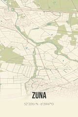 Obraz premium Retro Dutch city map of Zuna located in Overijssel. Vintage street map.