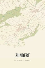 Retro Dutch city map of Zundert located in Noord-Brabant. Vintage street map.