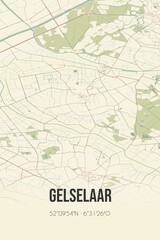 Retro Dutch city map of Gelselaar located in Gelderland. Vintage street map.