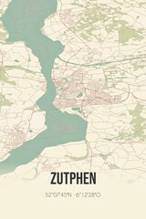 Retro Dutch city map of Zutphen located in Gelderland. Vintage street map.