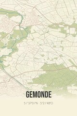 Retro Dutch city map of Gemonde located in Noord-Brabant. Vintage street map.
