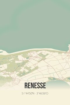 Retro Dutch city map of Renesse located in Zeeland. Vintage street map.