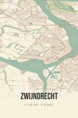 Retro Dutch city map of Zwijndrecht located in Zuid-Holland. Vintage street map.