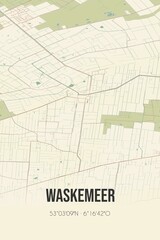 Retro Dutch city map of Waskemeer located in Fryslan. Vintage street map.
