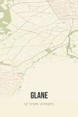 Retro Dutch city map of Glane located in Overijssel. Vintage street map.