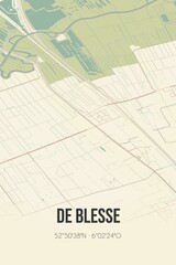 Retro Dutch city map of De Blesse located in Fryslan. Vintage street map.