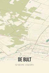Fototapeta na wymiar Retro Dutch city map of De Bult located in Overijssel. Vintage street map.