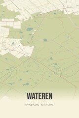 Retro Dutch city map of Wateren located in Drenthe. Vintage street map.