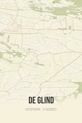 Retro Dutch city map of De Glind located in Gelderland. Vintage street map.