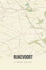 Retro Dutch city map of Rijkevoort located in Noord-Brabant. Vintage street map.