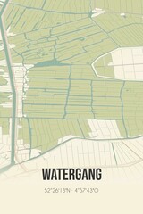 Retro Dutch city map of Watergang located in Noord-Holland. Vintage street map.