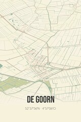 Retro Dutch city map of De Goorn located in Noord-Holland. Vintage street map.