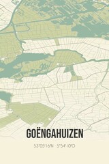 Retro Dutch city map of Goëngahuizen located in Fryslan. Vintage street map.