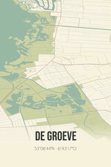 Retro Dutch city map of De Groeve located in Drenthe. Vintage street map.