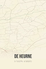Obraz premium Retro Dutch city map of De Heurne located in Gelderland. Vintage street map.