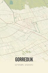 Retro Dutch city map of Gorredijk located in Fryslan. Vintage street map.