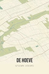 Retro Dutch city map of De Hoeve located in Fryslan. Vintage street map.