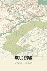 Retro Dutch city map of Gouderak located in Zuid-Holland. Vintage street map.