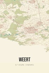 Retro Dutch city map of Weert located in Limburg. Vintage street map.