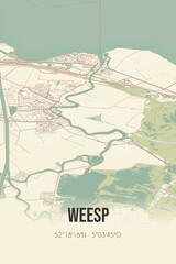 Retro Dutch city map of Weesp located in Noord-Holland. Vintage street map.