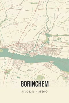 Retro Dutch city map of Gorinchem located in Zuid-Holland. Vintage street map.