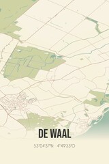 Retro Dutch city map of De Waal located in Noord-Holland. Vintage street map.