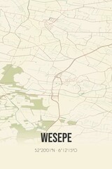 Retro Dutch city map of Wesepe located in Overijssel. Vintage street map.