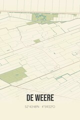 Retro Dutch city map of De Weere located in Noord-Holland. Vintage street map.