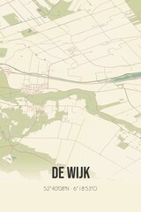 Retro Dutch city map of de Wijk located in Drenthe. Vintage street map.