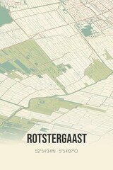 Retro Dutch city map of Rotstergaast located in Fryslan. Vintage street map.
