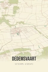 Fototapeta na wymiar Retro Dutch city map of Dedemsvaart located in Overijssel. Vintage street map.