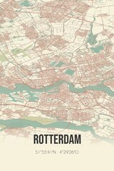 Retro Dutch city map of Rotterdam located in Zuid-Holland. Vintage street map.