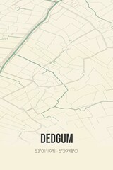 Retro Dutch city map of Dedgum located in Fryslan. Vintage street map.