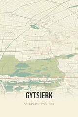 Retro Dutch city map of Gytsjerk located in Fryslan. Vintage street map.