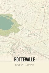 Retro Dutch city map of Rottevalle located in Fryslan. Vintage street map.