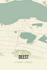 Retro Dutch city map of Deest located in Gelderland. Vintage street map.