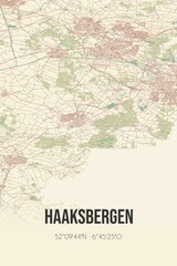 Retro Dutch city map of Haaksbergen located in Overijssel. Vintage street map.