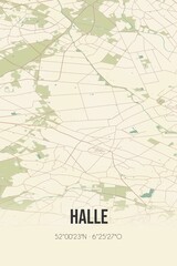 Retro Dutch city map of Halle located in Gelderland. Vintage street map.
