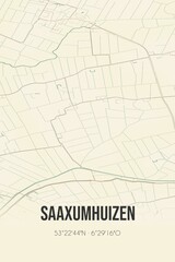 Retro Dutch city map of Saaxumhuizen located in Groningen. Vintage street map.