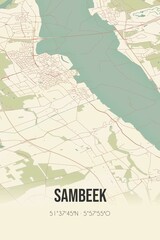 Retro Dutch city map of Sambeek located in Noord-Brabant. Vintage street map.