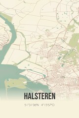 Retro Dutch city map of Halsteren located in Noord-Brabant. Vintage street map.