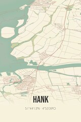 Obraz premium Retro Dutch city map of Hank located in Noord-Brabant. Vintage street map.